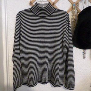 Belford Women's Black & Silver Stripe Mock Neck Sweater Sz L